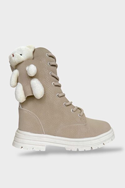 Liger Cold-Proof Daily Girl's Boots with Teddy Bear and Zipper Beige