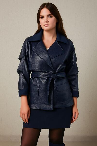 MEZZURA Self-Patterned Trench Coat 1515-26K Navy Blue