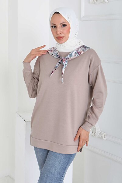 TOFİSA Tunica modal cu eșarfă bej - 27873-BEJ