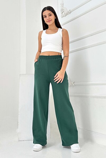 TOFİSA Φούτερ με φαρδιά πόδια με τσέπες Emerald - 27674-ZUMRUT