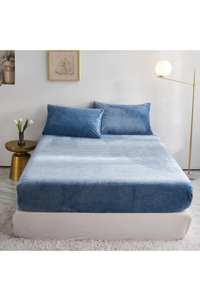 Luofanfei Velvet Fitted Bed Sheet 140x200x30cm, Light Blue, With Elastic