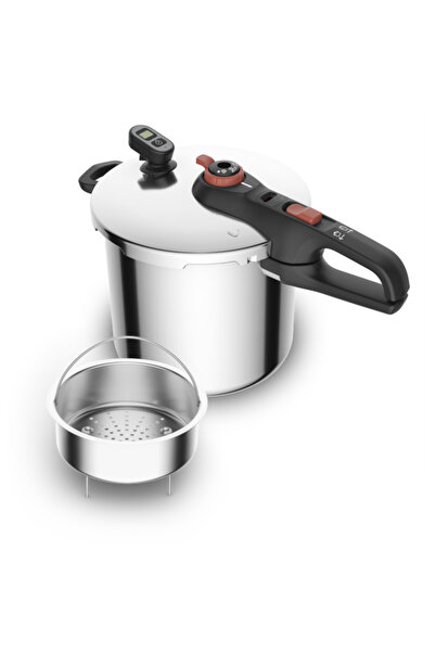 TEFAL Secure Chrono pressure cooker, 8 L, 2 cooking programs, induction, 5 safety points, silver