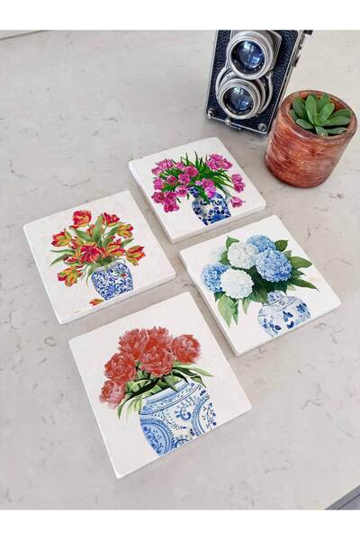 arslart حامل أكواب من الحجر الطبيعي منقوش مع مزهرية، ديكور منزلي، طقم هدايا، ...