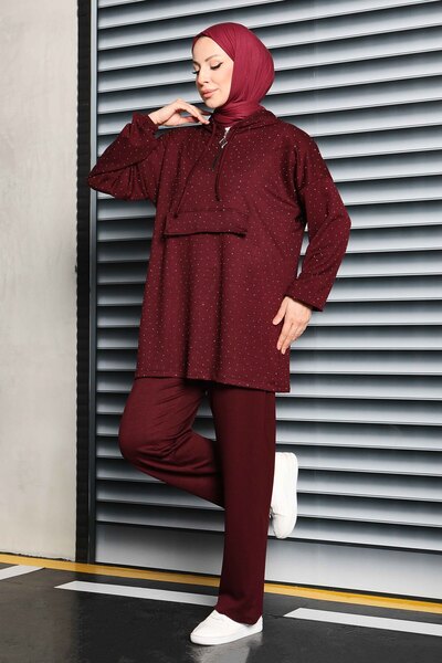 TOFİSA Set dublu Stone Modal Roșu Claret - 27861-BORDO