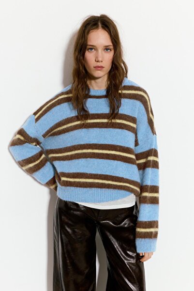 Pull & Bear Çizgili Mavi Süveter