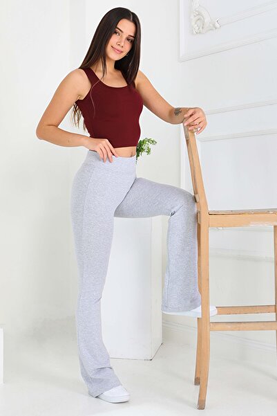 TOFİSA Flared Two Thread Leggings Gray - 27859-Gri