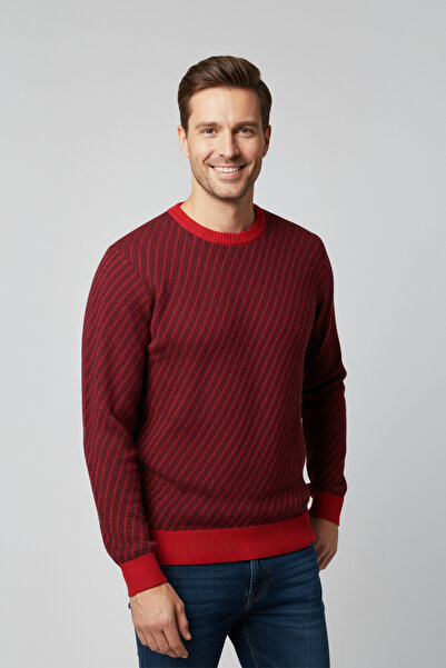 Pulltonic Erkek Bisiklet Yaka Desenli Kazak | %70 Pamuk