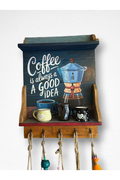 GÜRSES HOME COFFEE MAVİ RETRO KUPA - BARDAK ASKILIĞI EL OYMASI