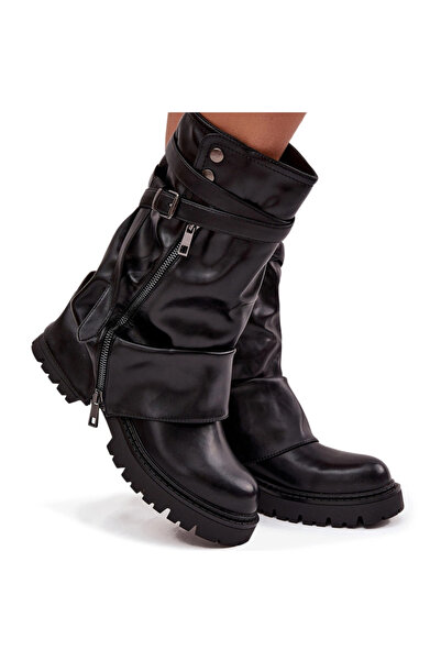 BOTO Cizme pentru femei cu partea superioară răsfrântă până la jumătatea gamb...