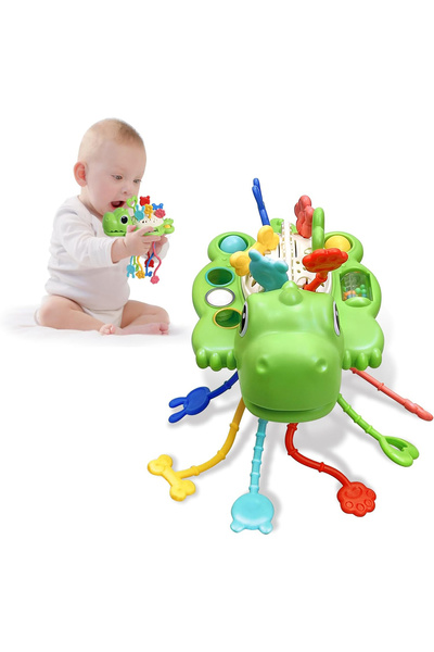 COOYA Montessori Toys,Dinosaur Pull String Toys Silicone Sensory Toys,Fine Motor Toys for 6-12 Months