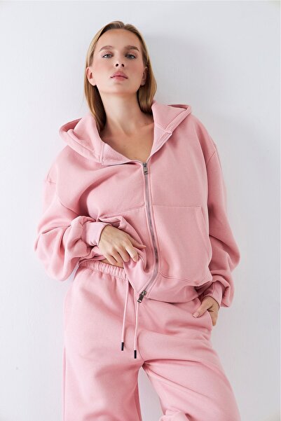 The Champ Clothing Women's Oversized Zip Hoodie Pink – Zippered, Hooded Kangru Pockets, 3 Thread Ş Fleece-Lined Fleece