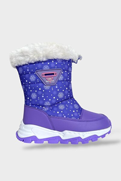 Liger Water Repellent Adjustable Lace-Up Fur Girls' Boots Lilac