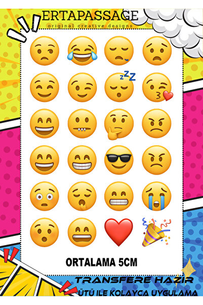ErTaPassage Emoji2 DTF Transfer Baskı – Ütüyle Yapışan – Tişört İçin Kolay Uy...