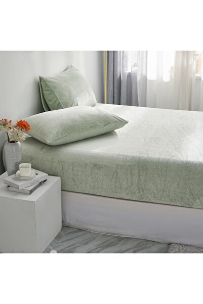 Luofanfei Velvet Fitted Bed Sheet, Light Green, 180x200x30 cm