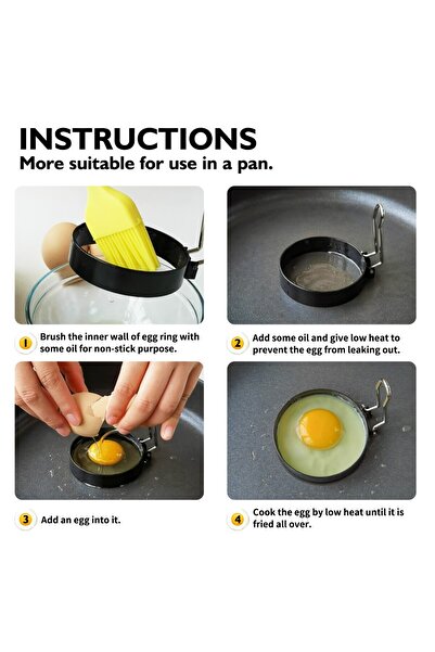 Flippy Σετ 4 στρογγυλών καλουπιών αυγών Flippy, κατασκευασμένα από ατσάλι, με αντικολλητική επίστρωση, διάμετρος 7,5 cm, μαύρα