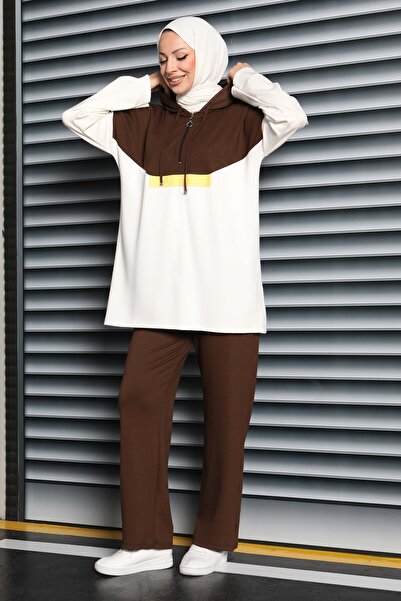 TOFİSA Set dublu cu secțiuni modal cu fermoar maro - 27862-BROWN