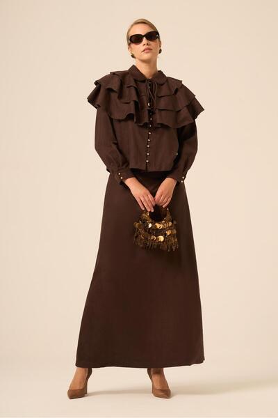 FTZ WOMEN Women's Suede Ruffled Suit Bitter Brown 31247