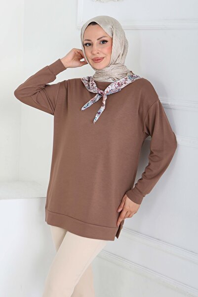 TOFİSA Tunica modal cu eșarfă Mink - 27873-VIZON