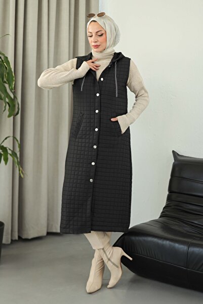 TOFİSA سترة مبطنة بتفاصيل سلسلة وجيوب باللون الأسود - 27824-SIYAH