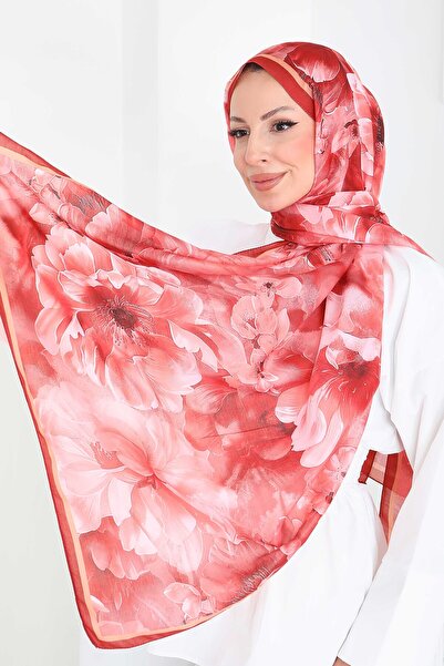 TOFİSA Floral Whisper Series Cotton Shawl Coral - 27853-Mercan