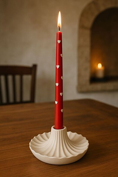 Beyaz Atölye Dalga Formlu Seramik Mumluk , Şamdanlık