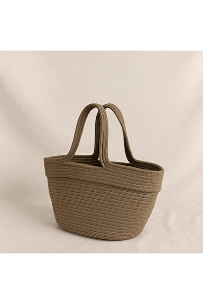 Tvl Home Geantă de mână tricotată cu aspect natural de ratan – maro bej