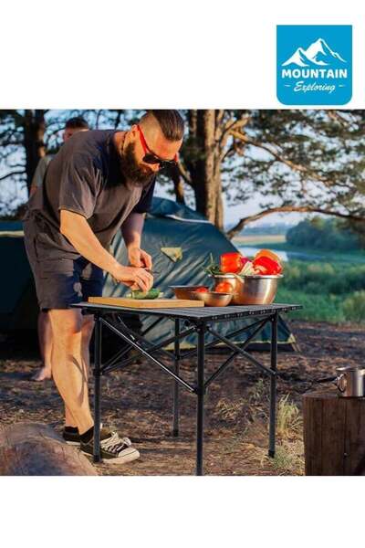 MOUNTAIN EXPLORING Portable Outdoor Folding Camping Table, Holds up to 60kg, Equipped with Storage Bag, Black