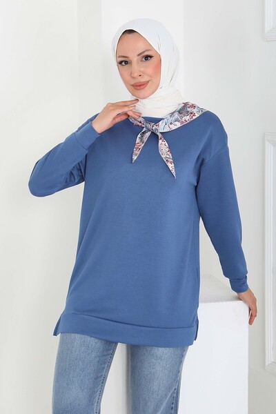 TOFİSA Tunica modal cu eșarfă Indigo - 27873-INDIGO