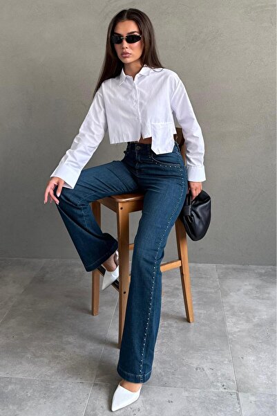 Madmext Mavi Wide Leg Kadın Kot Pantolon MG2596