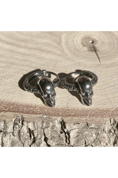 Viking Skull Dangle Hoop Earring Model 316L Stainless & Tarnish-Free Steel Earrings Pair