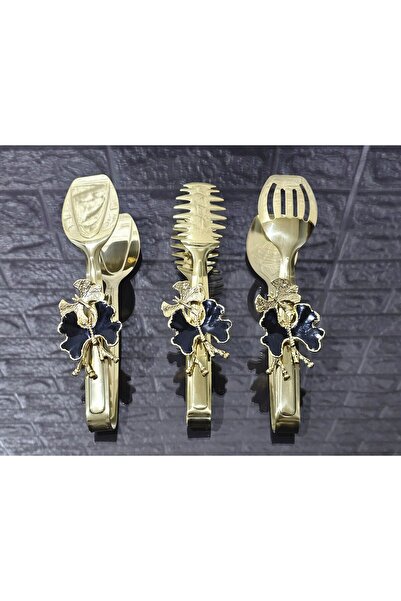 atabey home Gold Serving Tongs Set of 3 Black Butterfly/Pasta/Cake/Dinner/Display Tongs Titanium