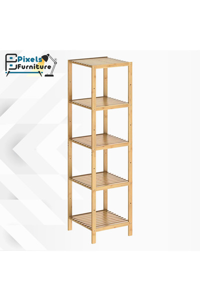 PixelsFurniture رف خيزران بنسبة 100% من بكسل الأثاث، ب5 أرفف تخزبن، رفوف تخزي...