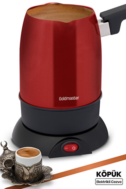 GOLDMASTER Köpük Kırmızı Çift Ağızlı Paslanmaz Çelik Elektrikli Cezve Kahve Makinesi