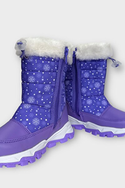 Liger Su İtici Ayarlı Bağcıklı Kürklü Kız Çocuk Botu Lila