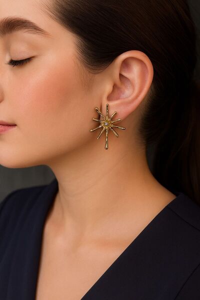 TURBİJ Gold Color Women's Earrings with Star-Shaped Stone Detail