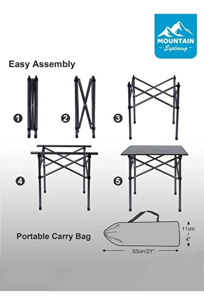 MOUNTAIN EXPLORING Portable Outdoor Folding Camping Table, Holds up to 60kg, Equipped with Storage Bag, Black