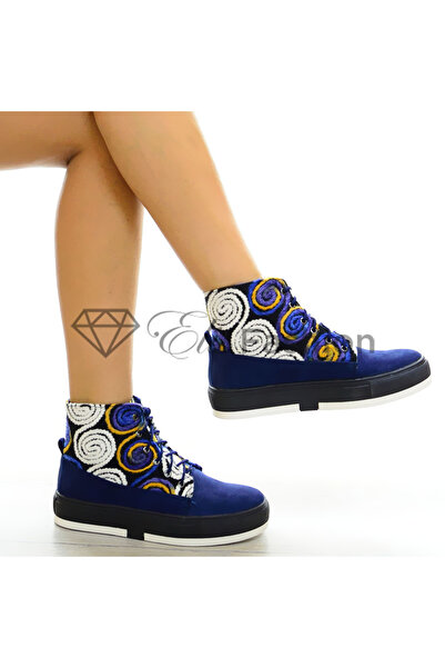 Elis Fashion Ghete de dama bleumarin cu talpa joasa si broderie #5328