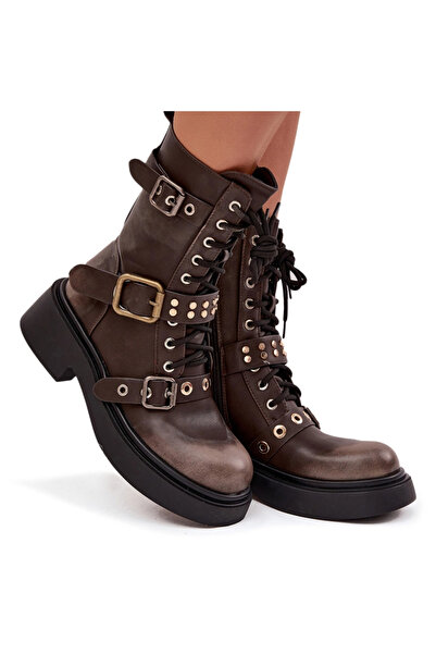 BOTO Botine de lucru izolate pentru femei cu capse maro Marisse 37