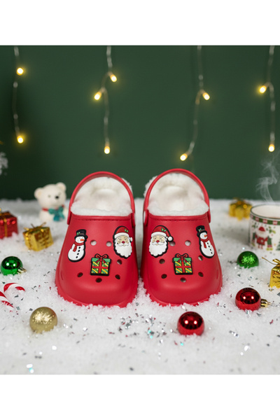 epona Daily, Fur Inside, Orthopedic, Non-Slip Sole, Children's Sandal Slippers with Santa Claus Figure