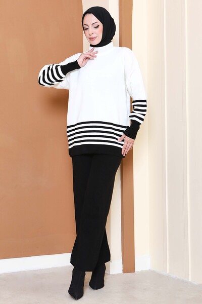 TOFİSA Striped Knitwear Two-Piece Set Black - 27806-Black