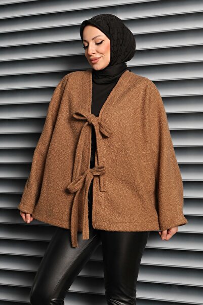 TOFİSA جاكيت بوكليه بتفاصيل أربطة مزدوجة - 27866-TABA