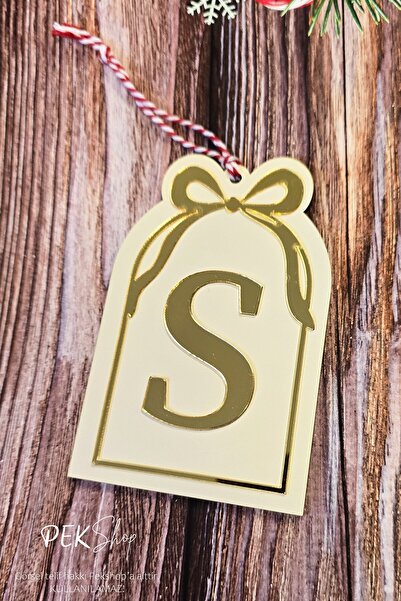 PEKSHOP Initial Letter Window Model Bow Christmas Tree Ornament - Gold Initial Letter and Bow Design New Year Ornament