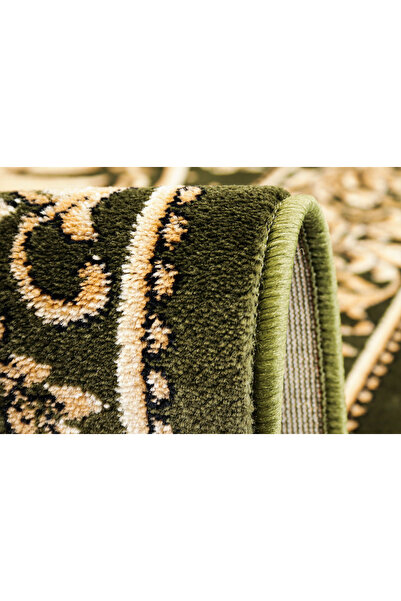 Lotos Oval Church Pattern Carpet 15032-310, Double-Headed Eagle Print, Green, 8 mm Thread