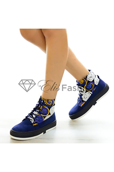 Elis Fashion Ghete de dama bleumarin cu talpa joasa si broderie #5328