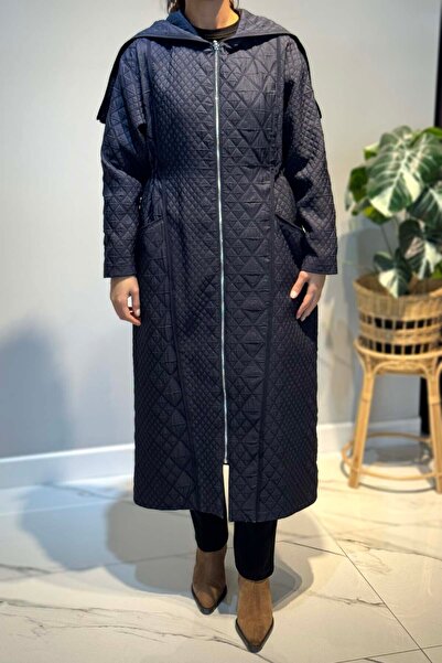 Ceremony Hooded Zipper Detailed Baklava Capitone Jacket 6838 Navy Blue