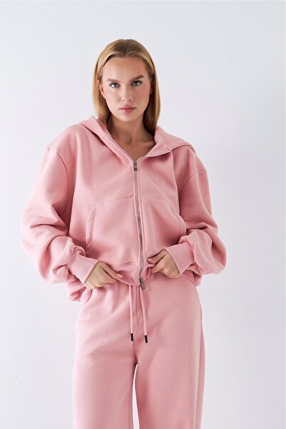 The Champ Clothing Women's Oversized Zip Hoodie Pink – Zippered, Hooded Kangru Pockets, 3 Thread Ş Fleece-Lined Fleece