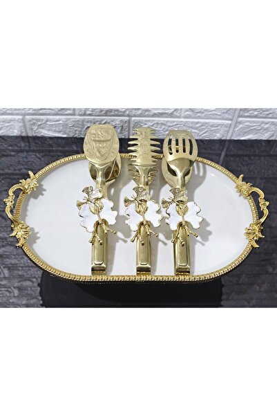 atabey home Gold Serving Tongs Set of 3 White Butterfly/Pasta/Cake/Dinner/Display Tongs Titanium