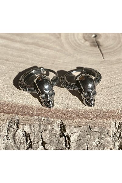 Viking Skull Dangle Hoop Earring Model 316L Stainless & Tarnish-Free Steel Earrings Pair