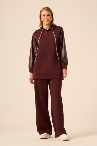 FTZ WOMEN Women's Leather Detailed Suit Plum 31245