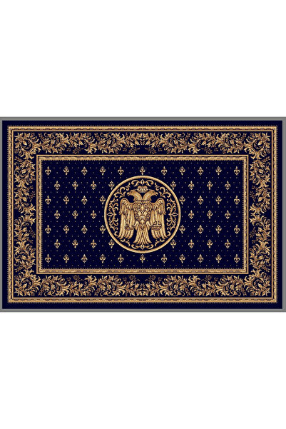 Lotos Church Pattern Carpet 15077-810, Double-Headed Eagle Print, Blue, 8 mm Thread